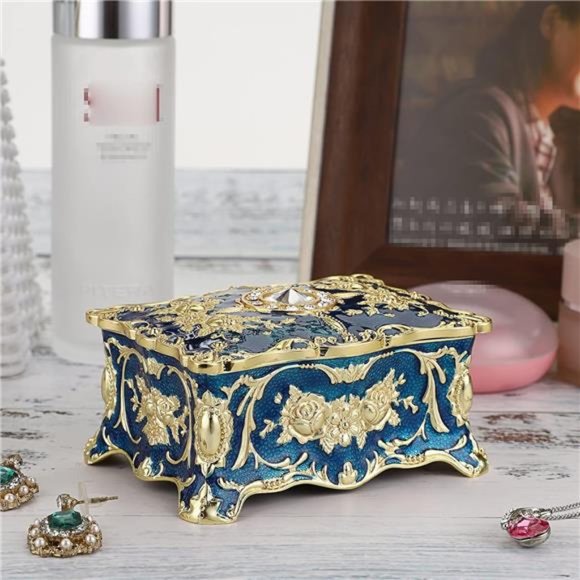 Vintage Jewelry Box, Small Enameled Trinket Box Organizer, 3.7x 2.7x 2 inch - Picture 7 of 7